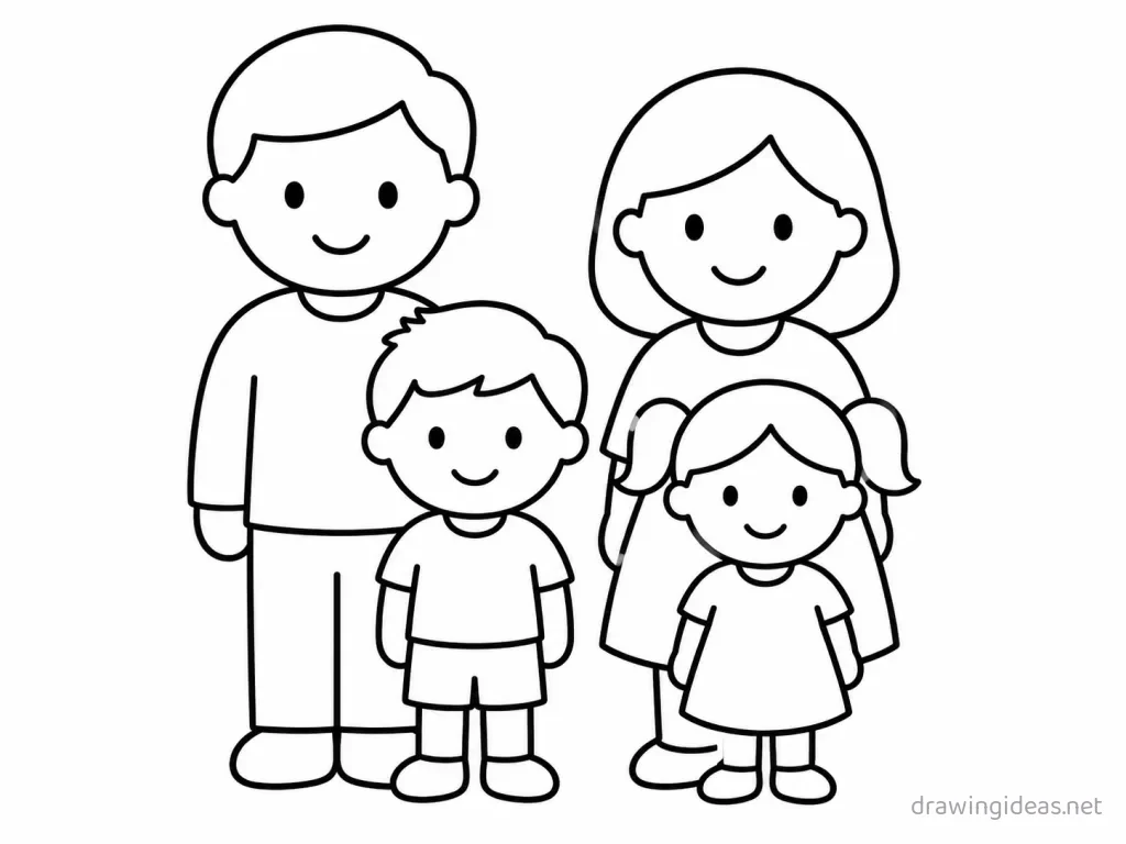 Easy family drawing — easy style family sketch