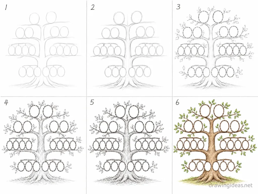 How to draw a family tree step by step — 6-step family tree drawing tutorial grid