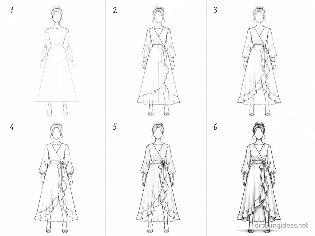 How to draw a fashion step by step — 6-step fashion drawing tutorial grid