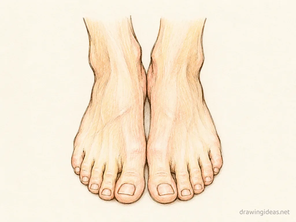 Feet drawing — hand-drawn feet illustration with ink lines and soft colors