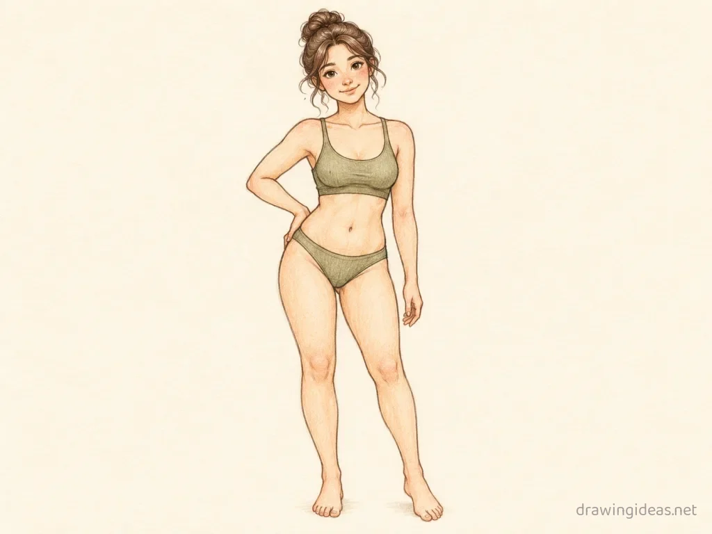 Female Body drawing ā hand-drawn female body illustration with ink lines and soft colors