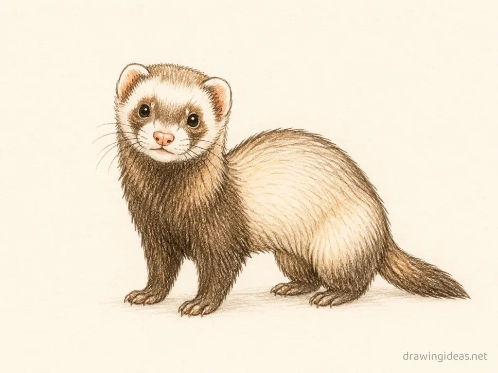 Ferret drawing — hand-drawn ferret illustration with ink lines and soft colors