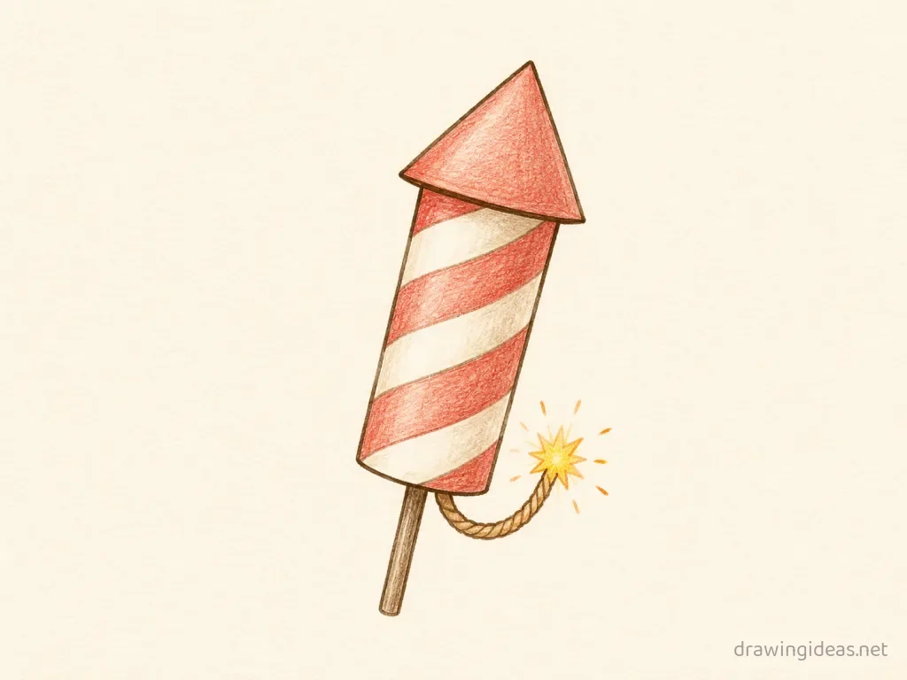 Firework drawing — hand-drawn firework illustration with ink lines and soft colors