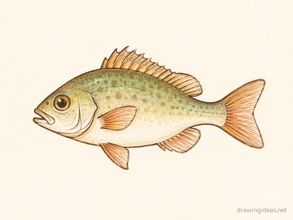 Fish drawing — hand-drawn fish illustration with ink lines and soft colors