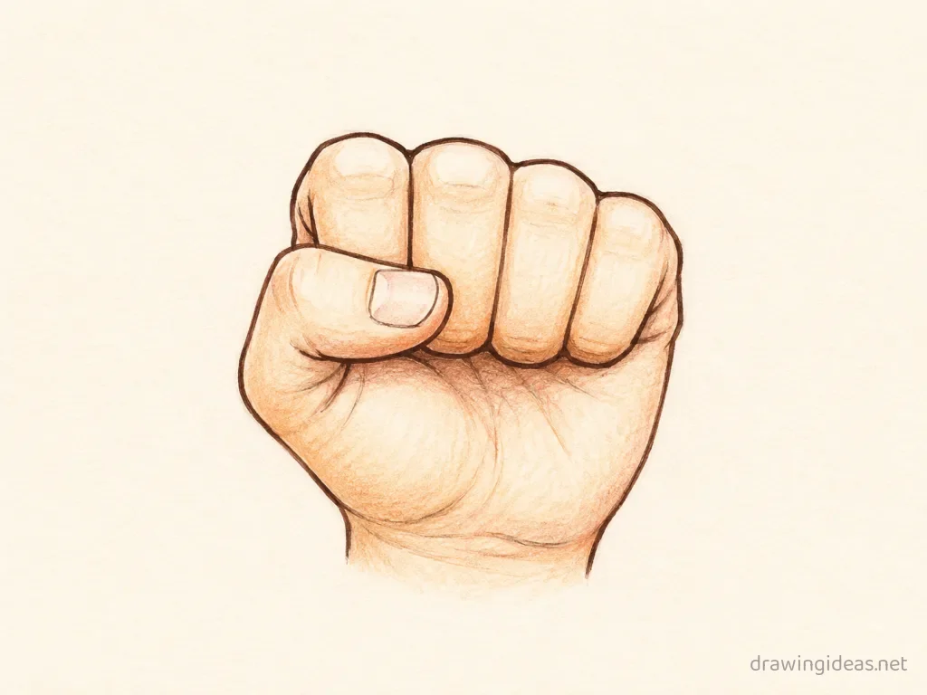 Fist drawing — hand-drawn fist illustration with ink lines and soft colors