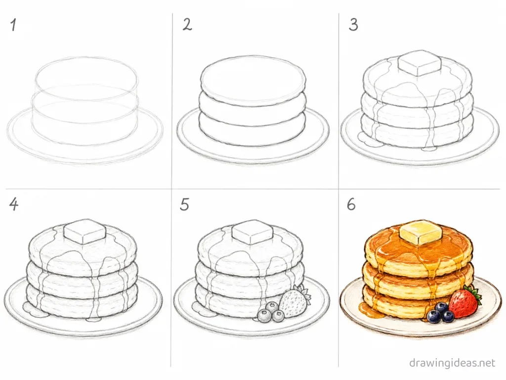 How to draw food step by step — 6-step food drawing tutorial grid