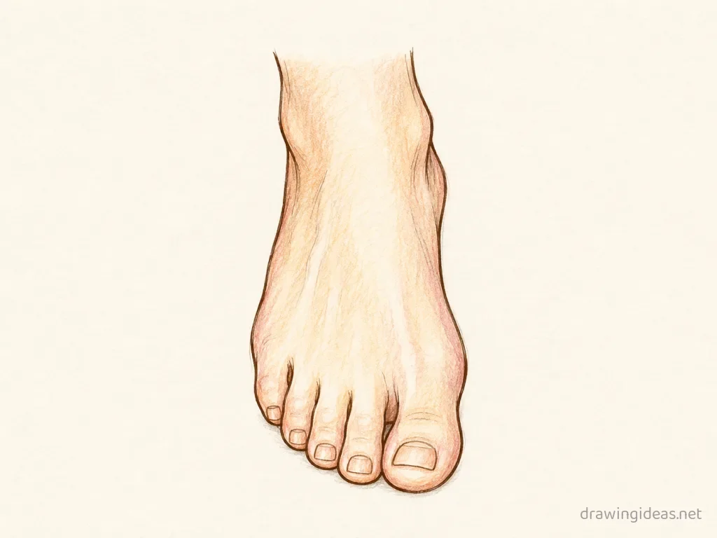 Foot drawing — hand-drawn foot illustration with ink lines and soft colors