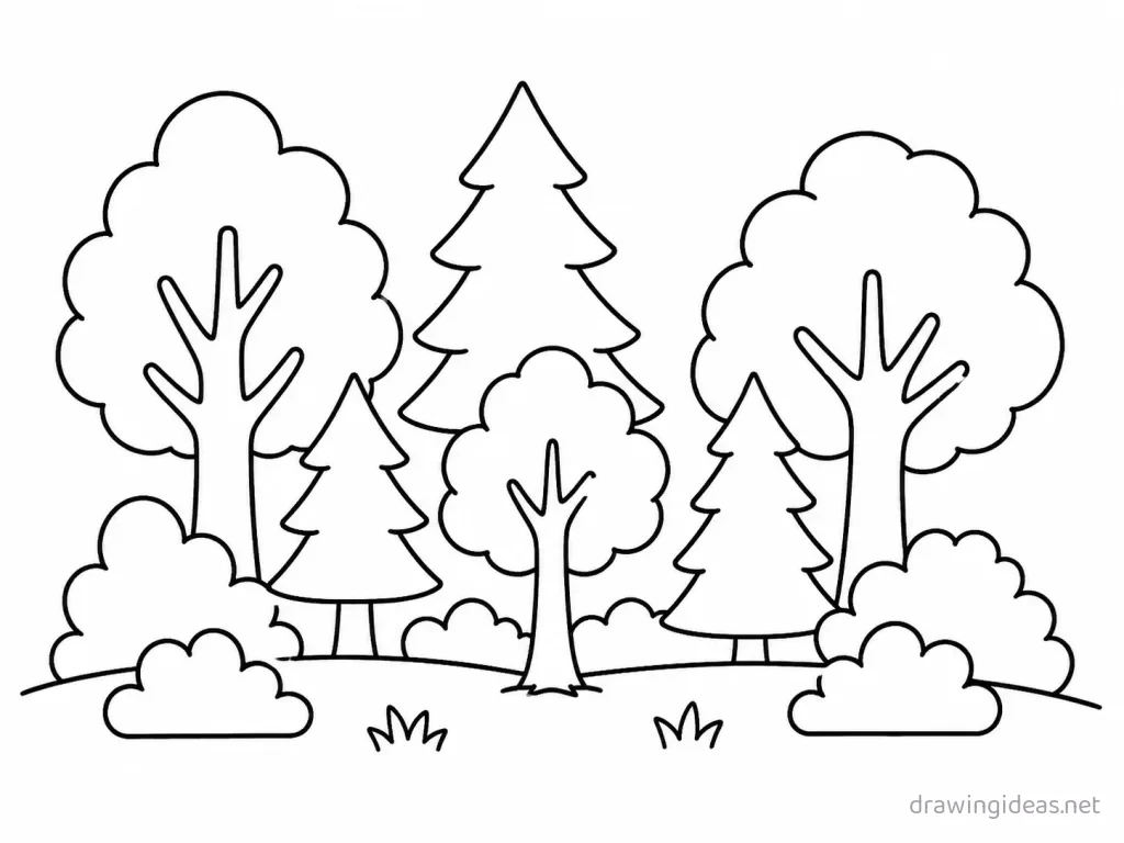 Easy forest drawing — easy style forest sketch