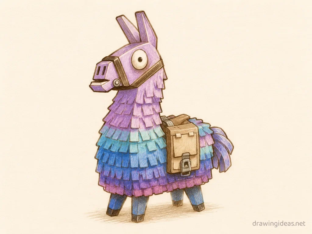 Fortnite drawing — hand-drawn Fortnite illustration with ink lines and soft colors