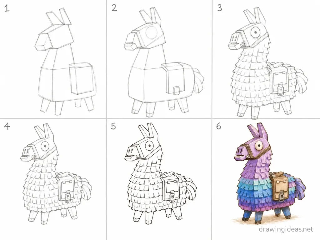 How to draw Fortnite step by step — 6-step Fortnite drawing tutorial grid