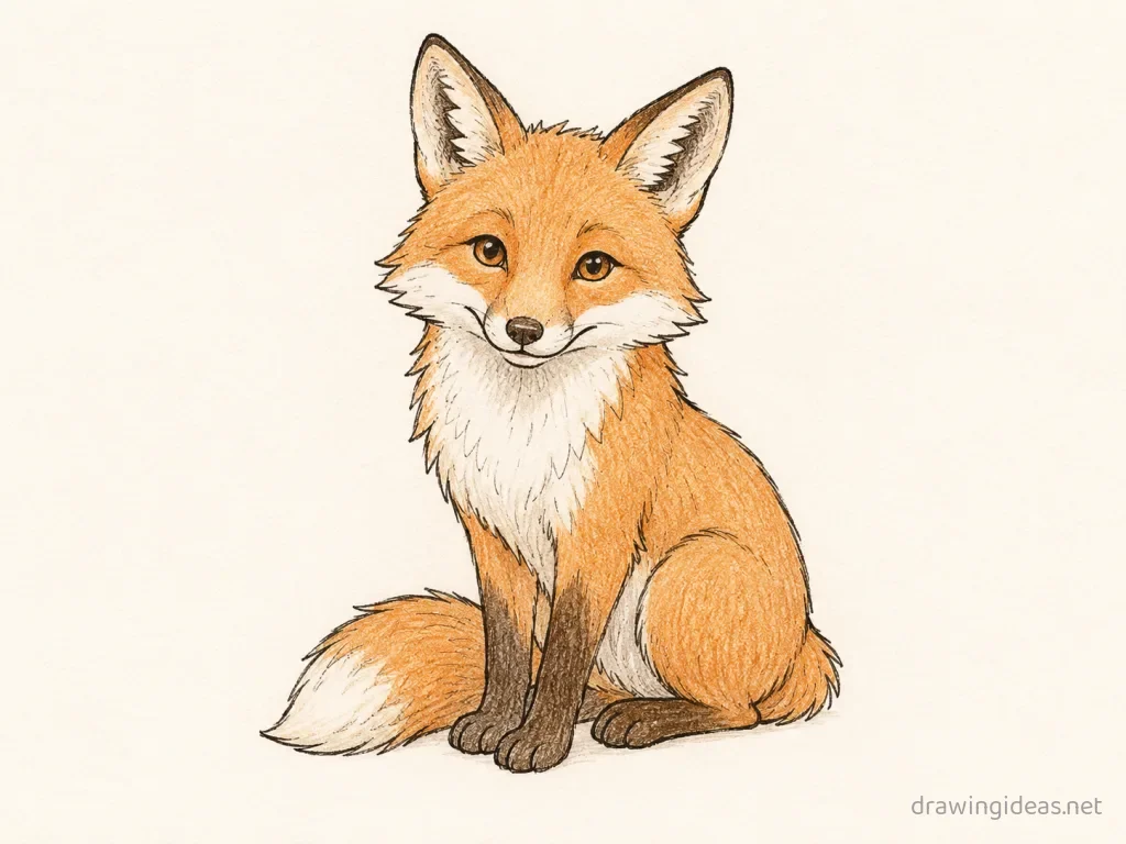 Fox drawing — hand-drawn fox illustration with ink lines and soft colors