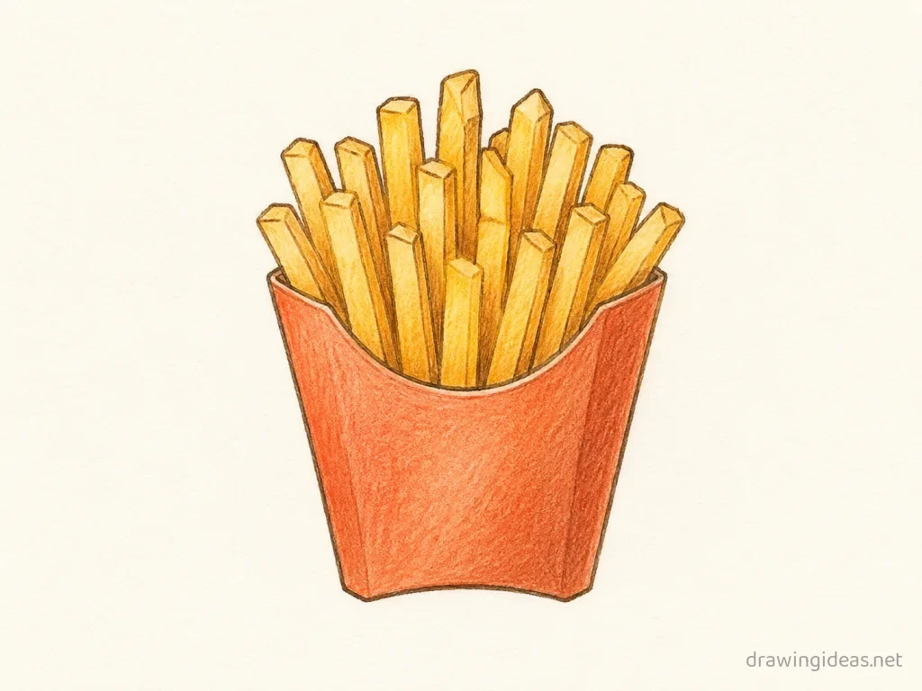 Fries drawing — hand-drawn fries illustration with ink lines and soft colors