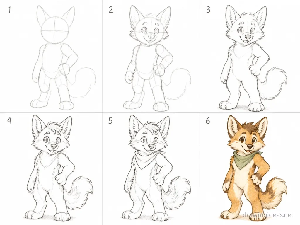 How to draw a furry step by step — 6-step furry drawing tutorial grid