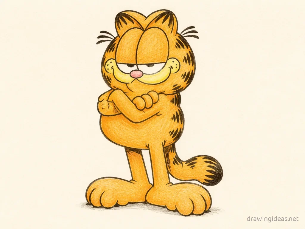 Garfield drawing — hand-drawn Garfield illustration with ink lines and soft colors