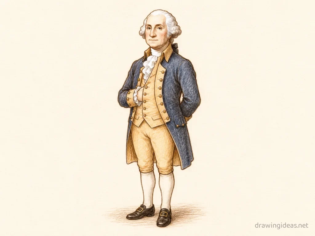 George Washington drawing — hand-drawn George Washington illustration with ink lines and soft colors