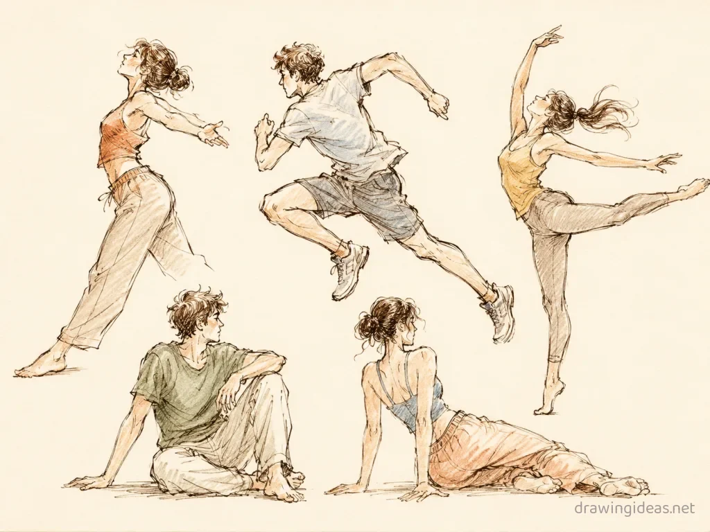 Gesture drawing ā hand-drawn gesture illustration with ink lines and soft colors