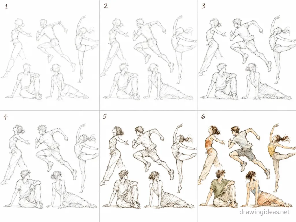 How to draw gesture step by step — 6-step gesture drawing tutorial grid