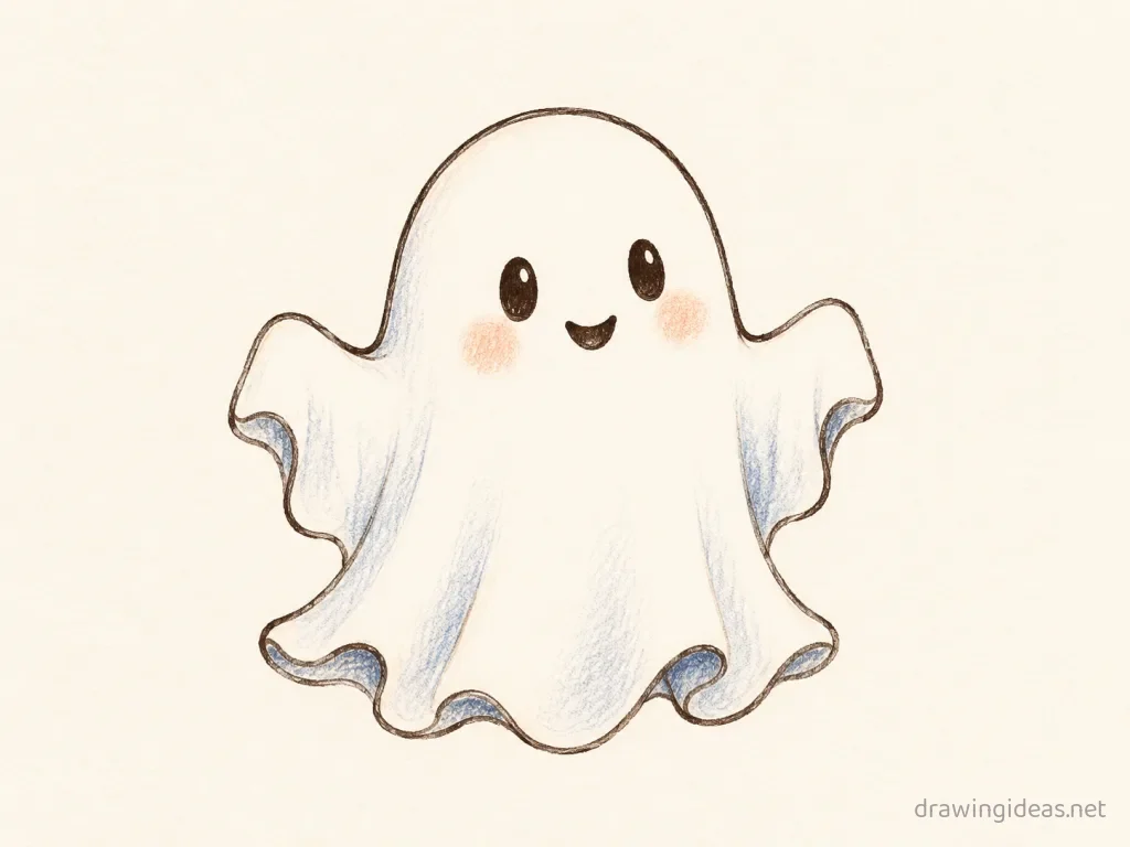 Ghost drawing — hand-drawn ghost illustration with ink lines and soft colors