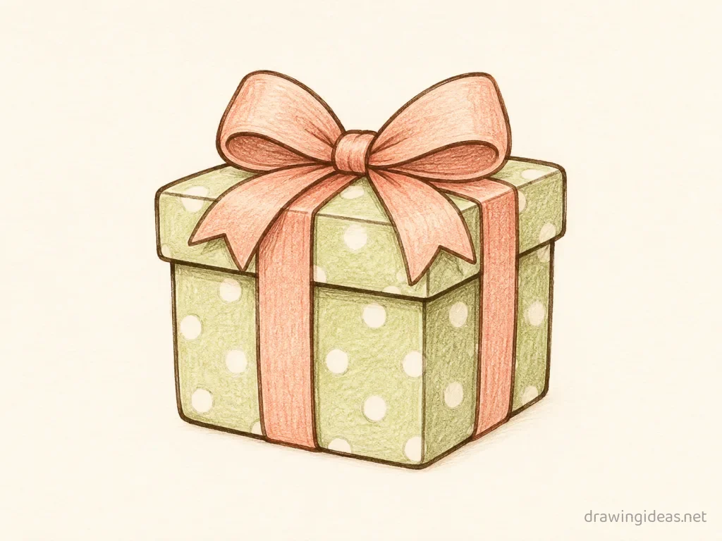 Gift drawing — hand-drawn gift illustration with ink lines and soft colors