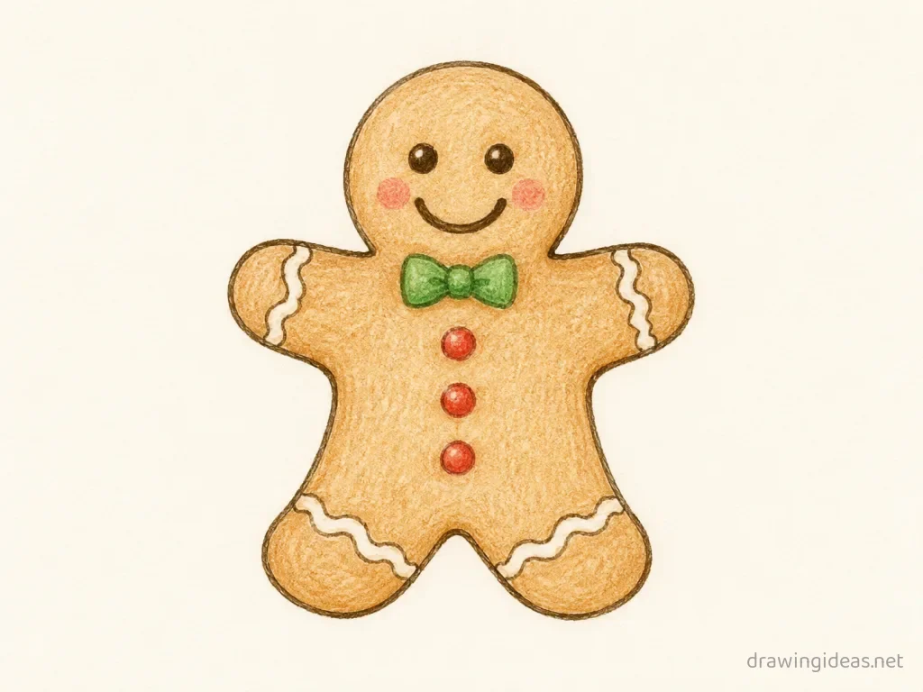 Gingerbread drawing — hand-drawn gingerbread illustration with ink lines and soft colors