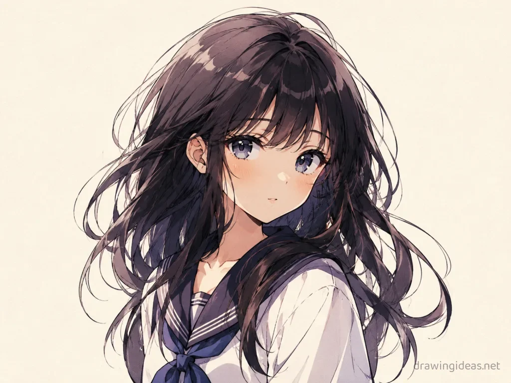 Anime girl drawing — anime style girl sketch