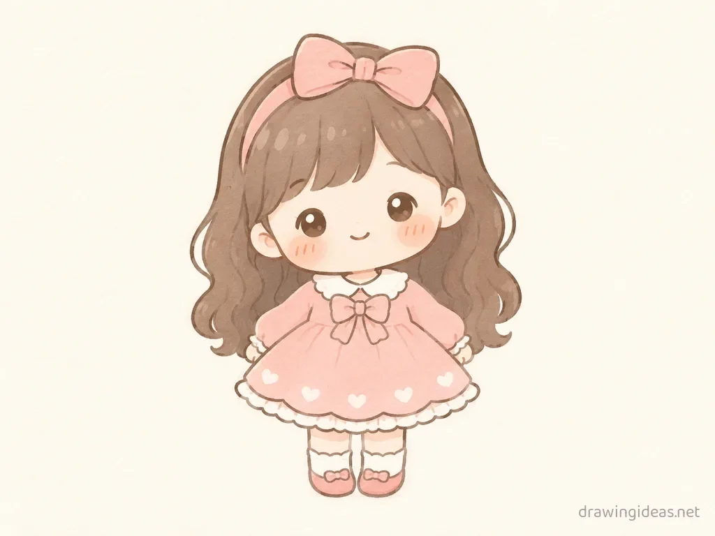 Cute girl drawing — cute style girl sketch