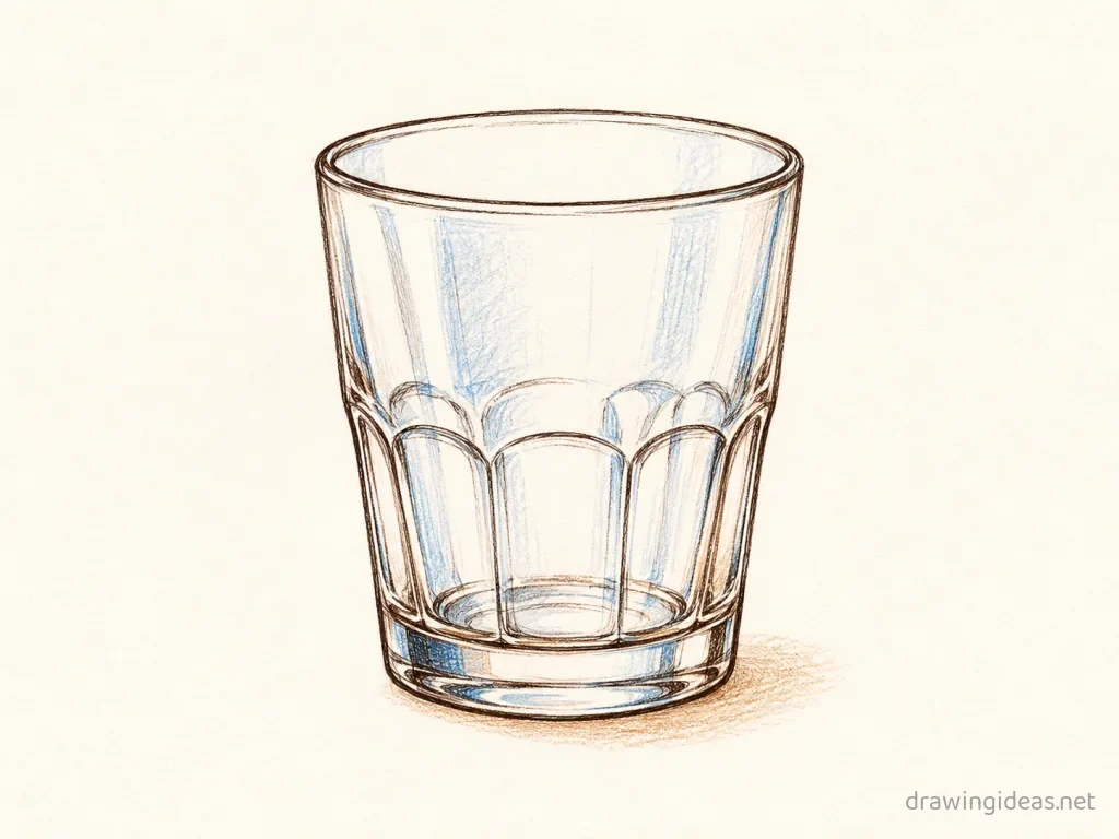 Glass drawing — hand-drawn glass illustration with ink lines and soft colors