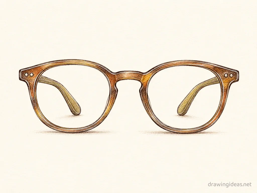 Glasses drawing — hand-drawn glasses illustration with ink lines and soft colors