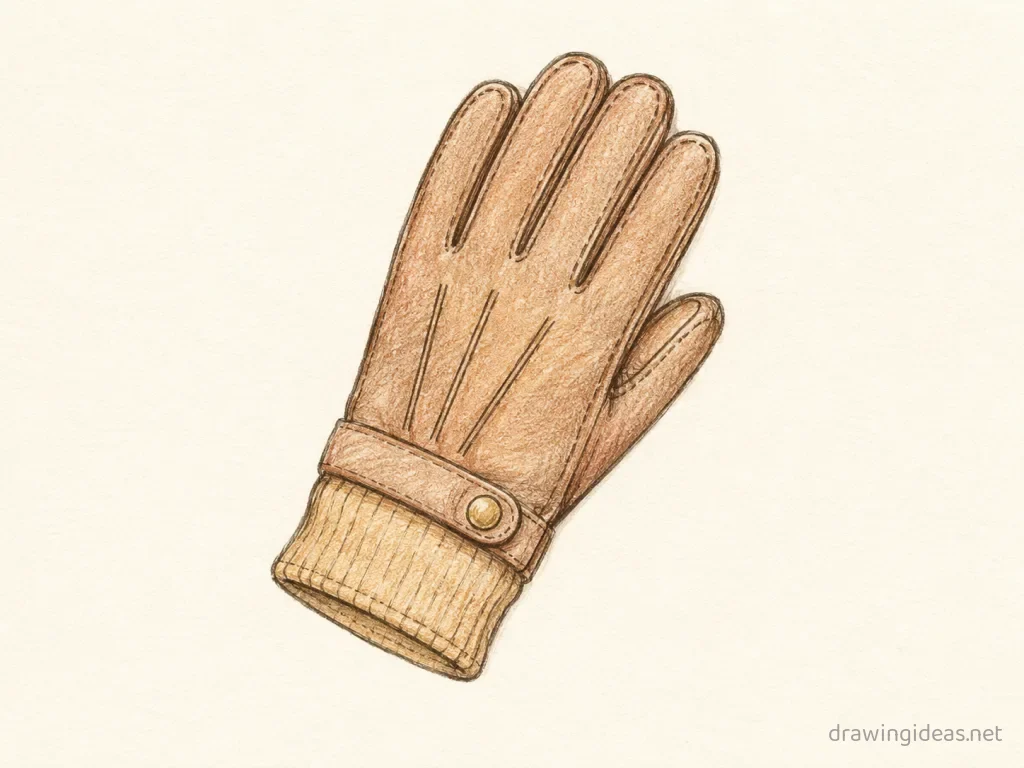 Glove drawing — hand-drawn glove illustration with ink lines and soft colors