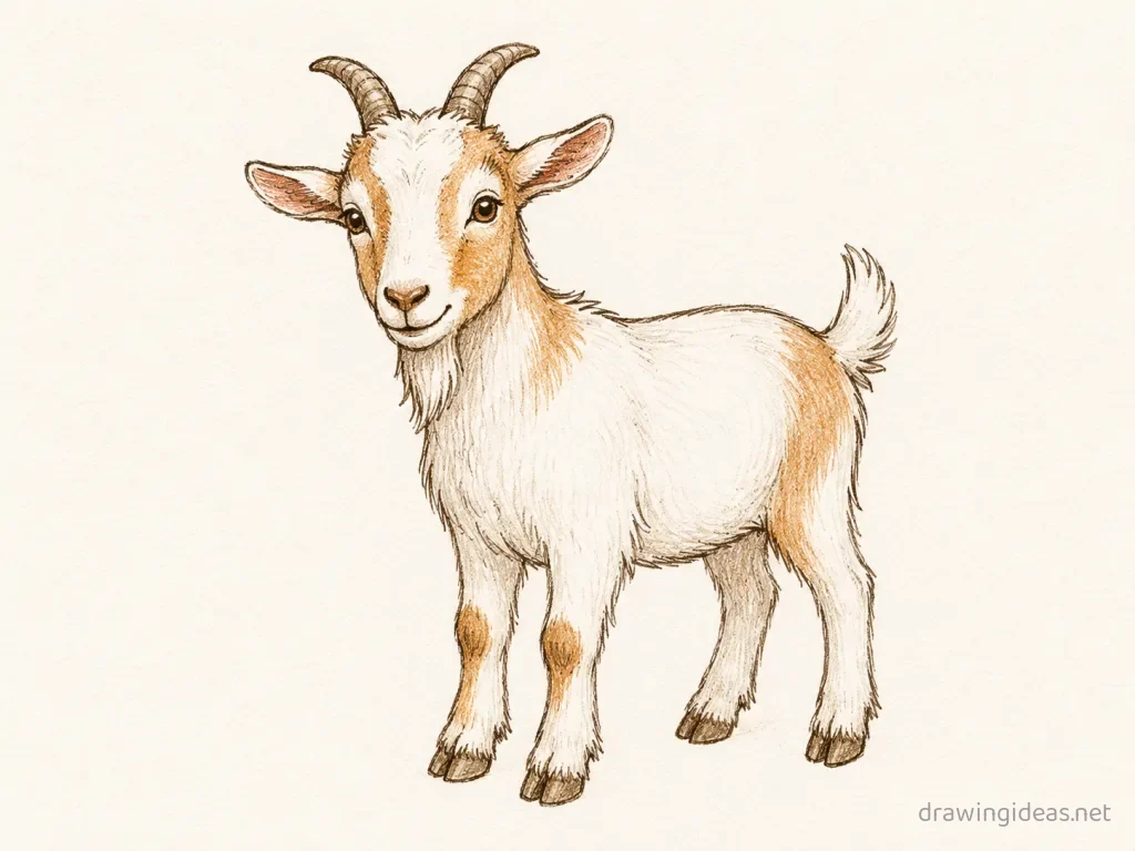 Goat drawing — hand-drawn goat illustration with ink lines and soft colors