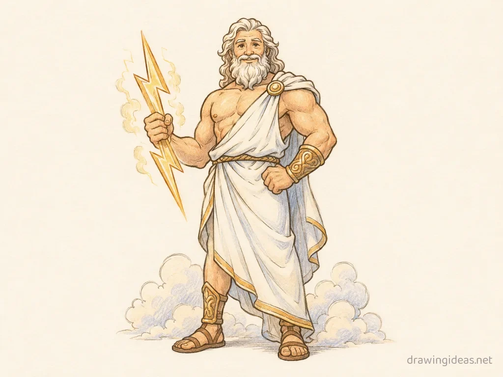 God drawing — hand-drawn God illustration with ink lines and soft colors