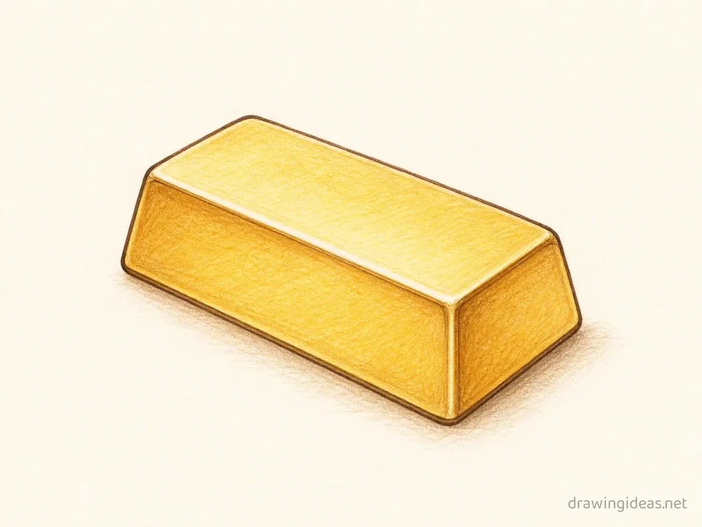 Gold Bar drawing — hand-drawn gold bar illustration with ink lines and soft colors