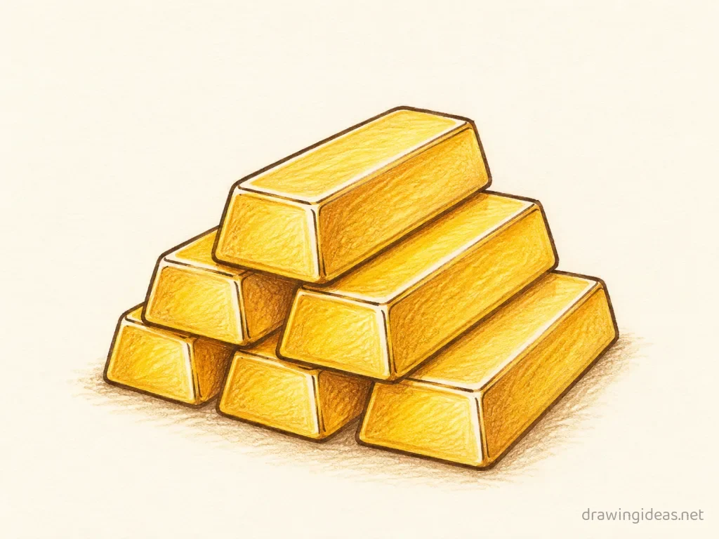 Gold drawing — hand-drawn gold illustration with ink lines and soft colors