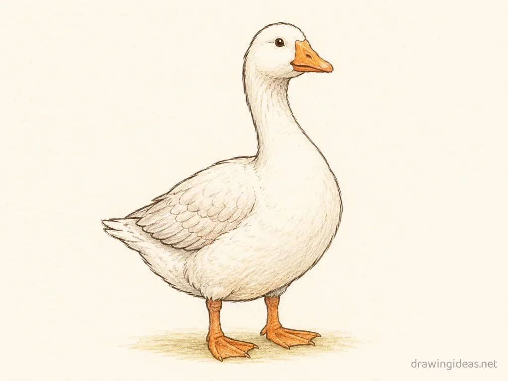 Goose drawing — hand-drawn goose illustration with ink lines and soft colors