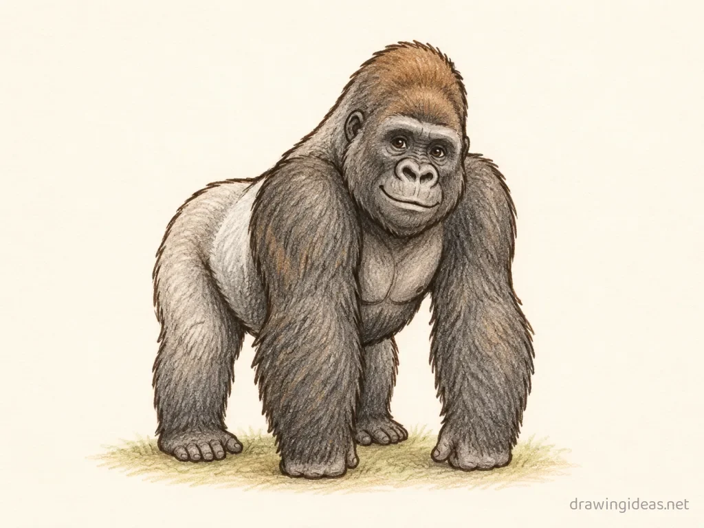Gorilla drawing — hand-drawn gorilla illustration with ink lines and soft colors