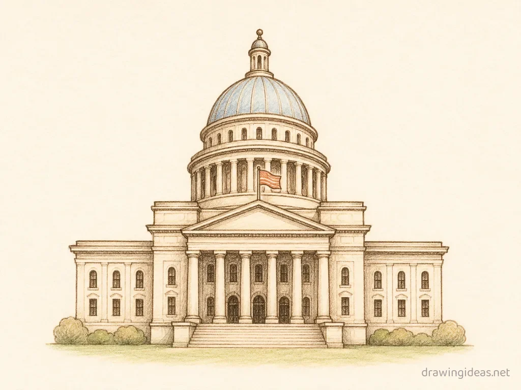 Government drawing — hand-drawn government illustration with ink lines and soft colors