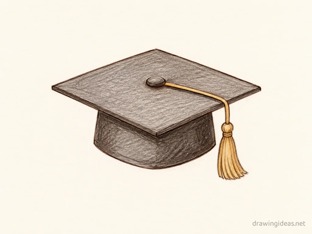 Graduation Cap drawing — hand-drawn graduation cap illustration with ink lines and soft colors
