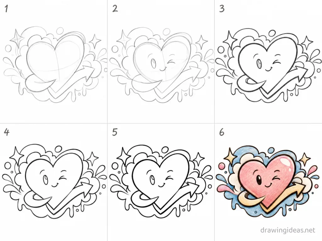 How to draw graffiti step by step — 6-step graffiti drawing tutorial grid