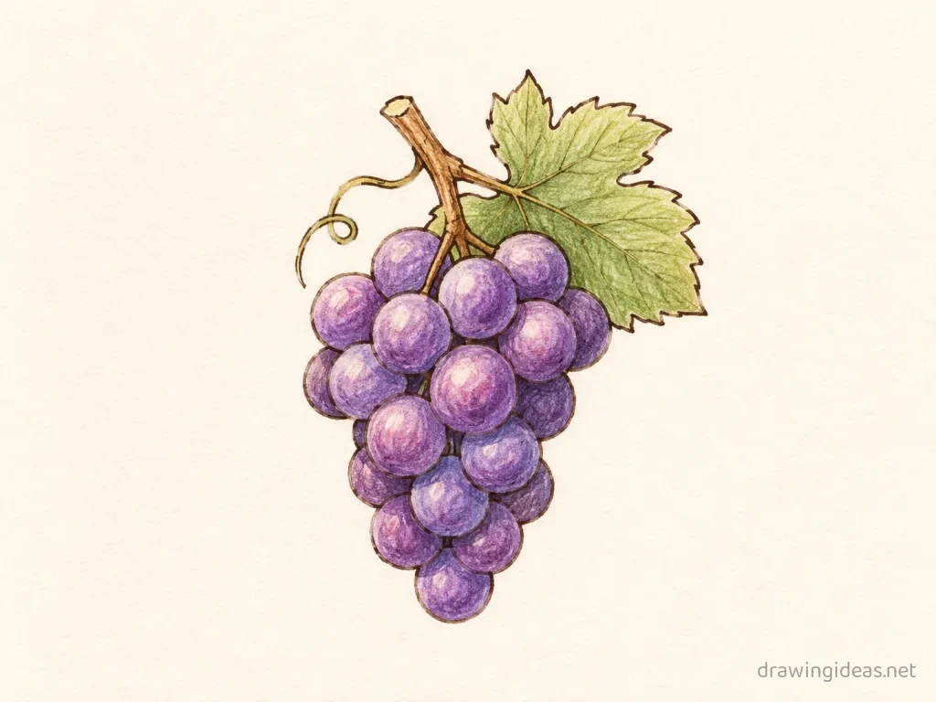 Grape drawing — hand-drawn grape illustration with ink lines and soft colors