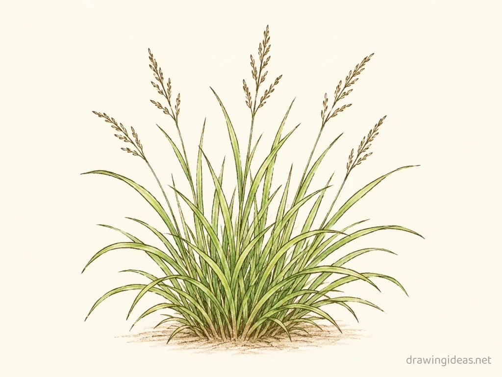 Grass drawing — hand-drawn grass illustration with ink lines and soft colors