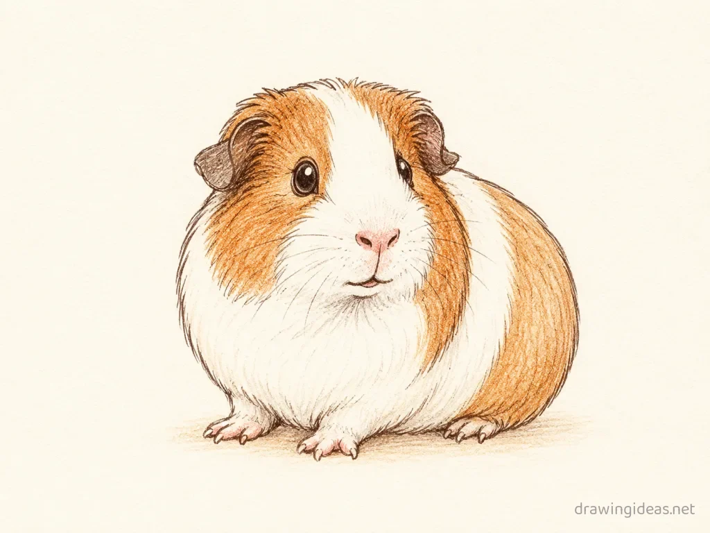 Guinea Pig drawing — hand-drawn guinea pig illustration with ink lines and soft colors
