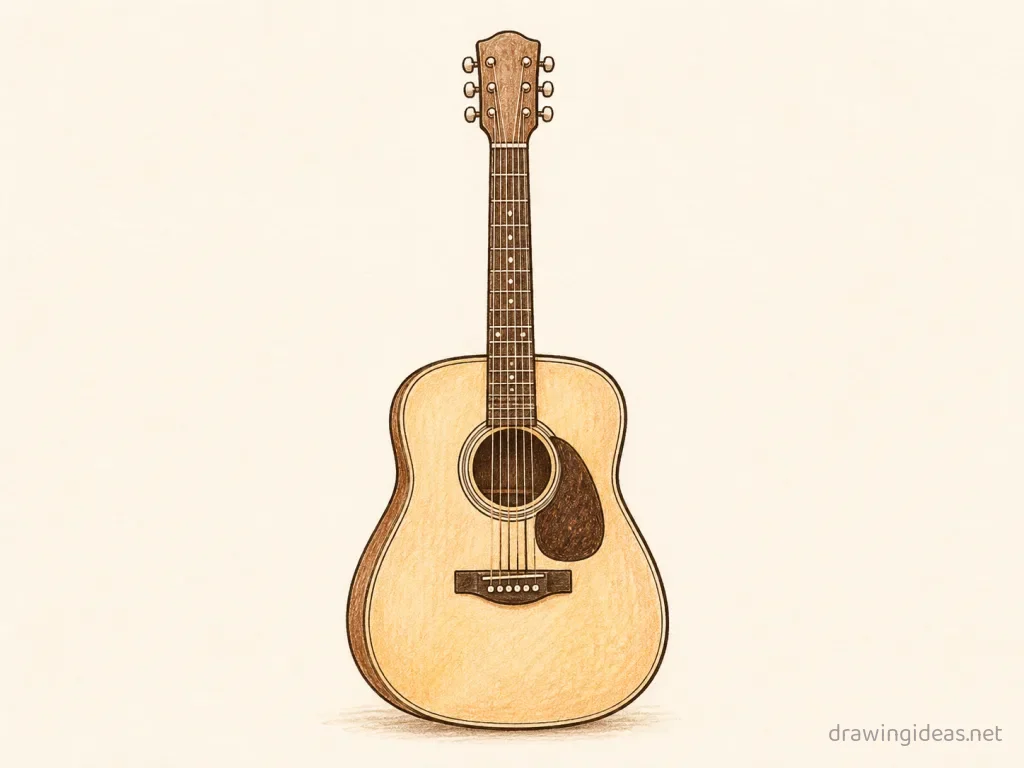 Guitar drawing — hand-drawn guitar illustration with ink lines and soft colors