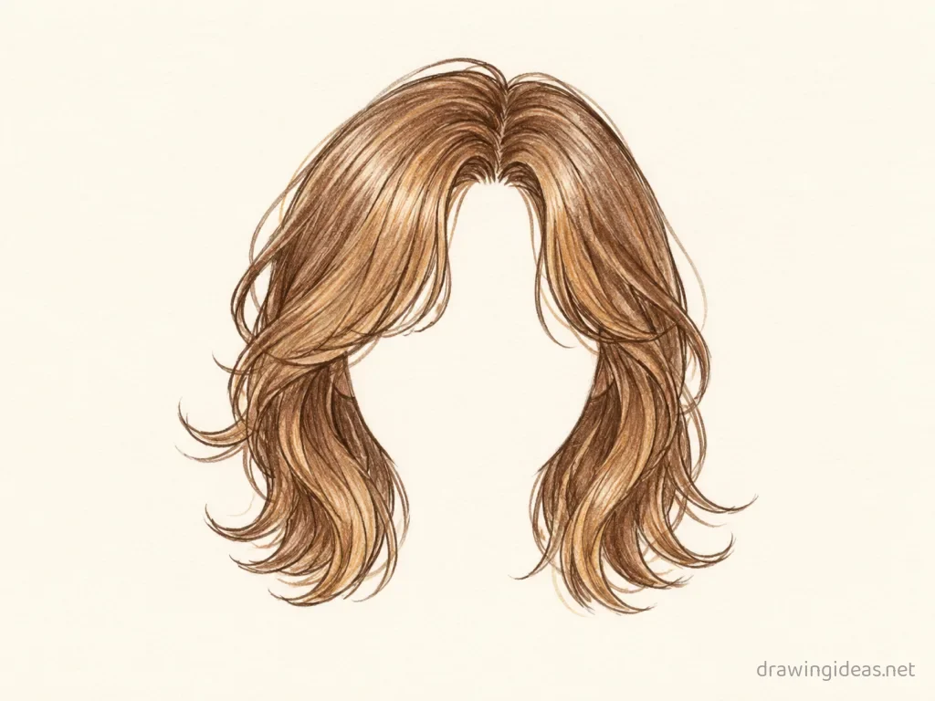 Hair drawing — hand-drawn hair illustration with ink lines and soft colors