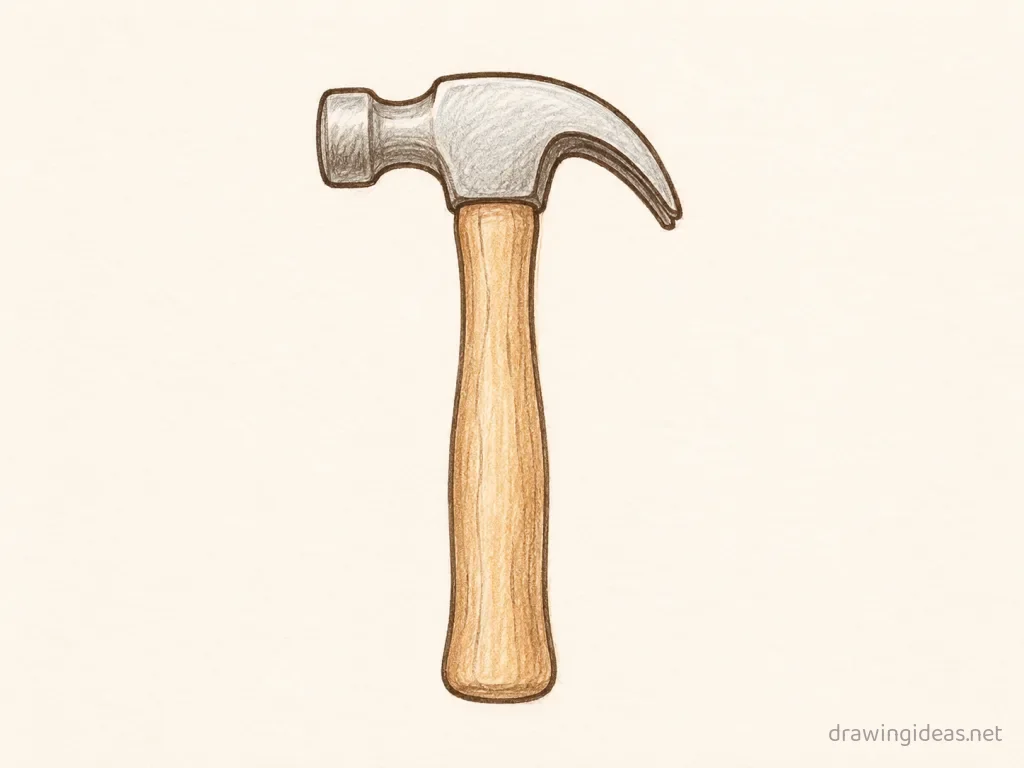 Hammer drawing — hand-drawn hammer illustration with ink lines and soft colors