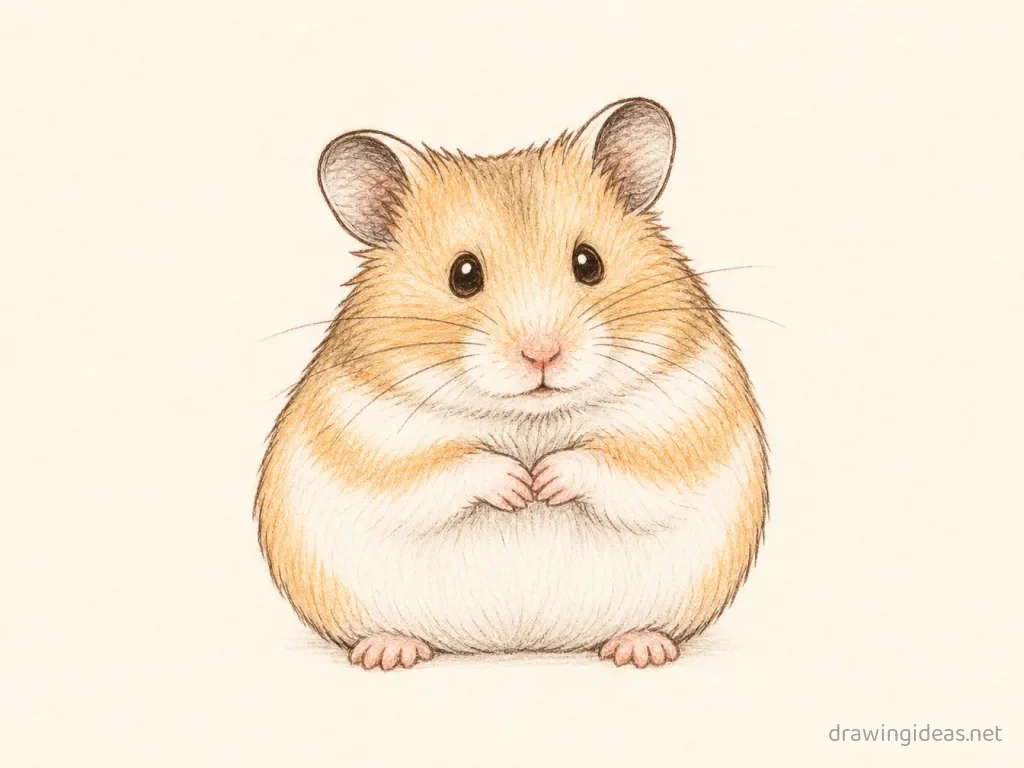 Hamster drawing — hand-drawn hamster illustration with ink lines and soft colors