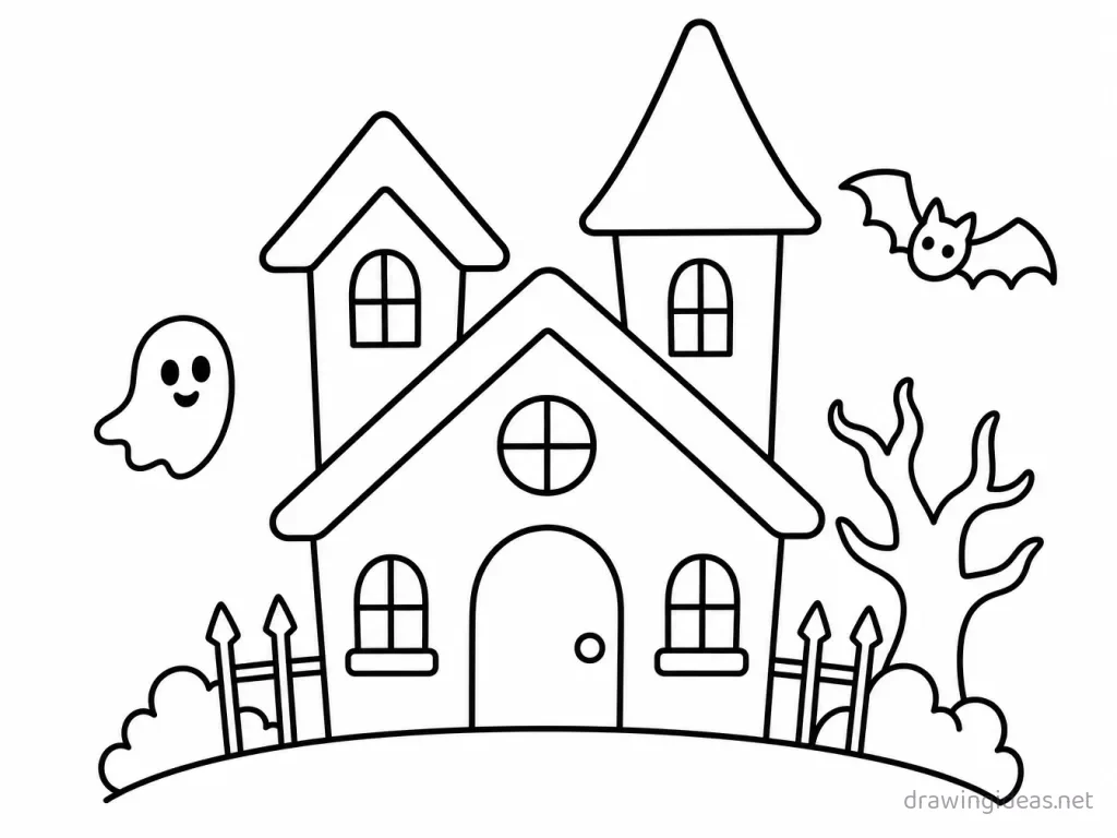 Easy haunted house drawing — easy style haunted house sketch