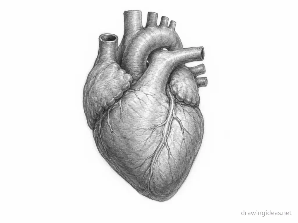 Realistic heart drawing — realistic style heart sketch