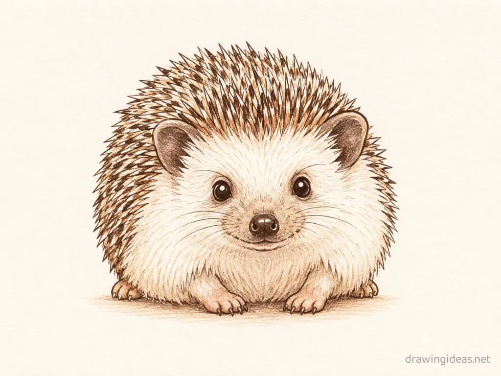 Hedgehog drawing — hand-drawn hedgehog illustration with ink lines and soft colors