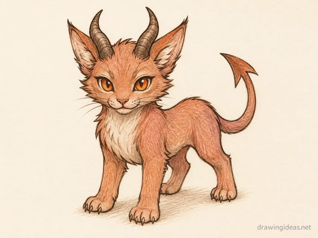 Hellcat drawing ā hand-drawn hellcat illustration with ink lines and soft colors