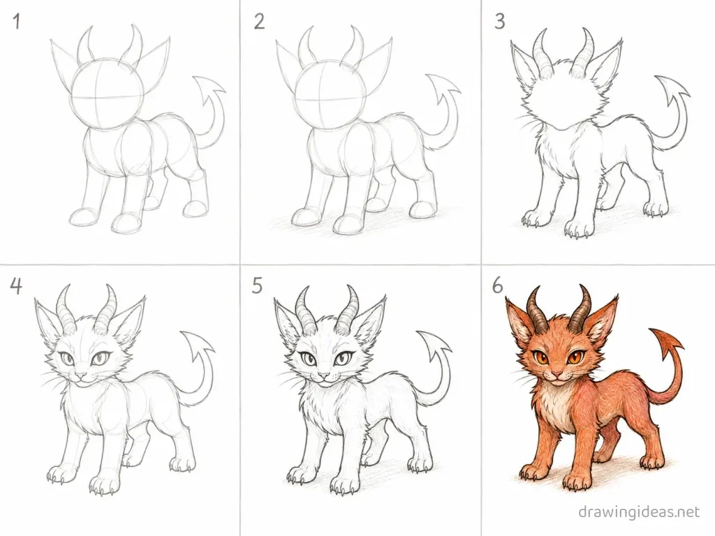 How to draw a hellcat step by step — 6-step hellcat drawing tutorial grid